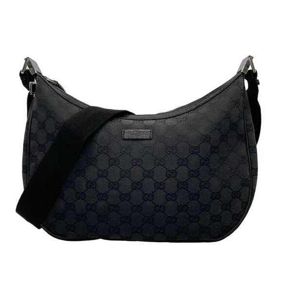 Auth GUCCI GG 122790 Black Jacquard Leather Shoulder Bag - Picture 1 of 16
